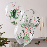 Christmas Holly And Berries Confetti Balloons 5pk